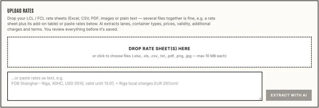 The Upload Rates card on the My Rates tab